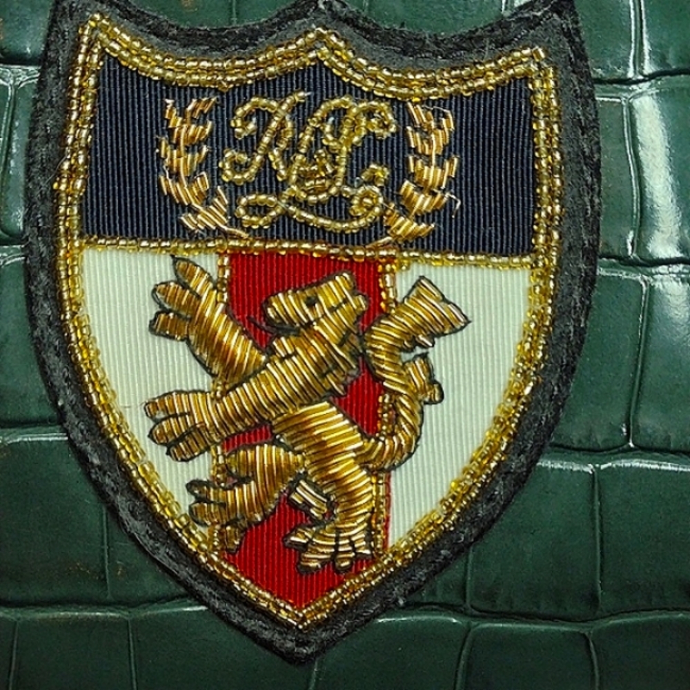 Lauren Ralph Lauren Black Croc-Embossed Patent Satchel with Crest - Picture 2 of 16